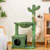 Cactus Cat Tree 40" Cat Tower with Large Metal Carpet Hammock, Cat Scratching Post for Indoor Cats with Condo& Dangling Ball, Green