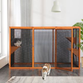 Detachable Cat Enclosure with Waterproof Roof and 3 Jumping Platforms, Orange