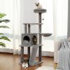 Wooden Cat Tree 4 Levels Platform for Large Cats Featuring with Fully Scratching Posts; Hammock; Padded Perch and Dangling Ball