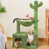 Cactus Cat Tree 40" Cat Tower with Large Metal Carpet Hammock, Cat Scratching Post for Indoor Cats with Condo& Dangling Ball, Green