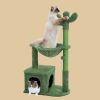 Cactus Cat Tree 40" Cat Tower with Large Metal Carpet Hammock, Cat Scratching Post for Indoor Cats with Condo& Dangling Ball, Green