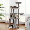 Wooden Cat Tree 4 Levels Platform for Large Cats Featuring with Fully Scratching Posts; Hammock; Padded Perch and Dangling Ball