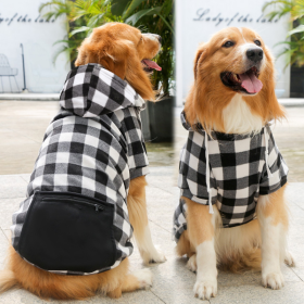 1pc Black Plaid Zip Pocket Pet Sweatshirt; Dog Clothes For Puppy And Cat; Pet Apparel (Color: Black)