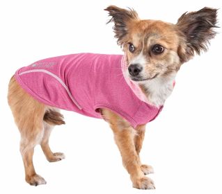 Pet Life Active 'Pull-Rover' Premium 4-Way Stretch Two-Toned Performance Sleeveless Dog T-Shirt Tank Top Hoodie (Color: Pink)