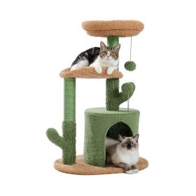 Cactus Cat Tree for Indoor Cat Tower Toy (Color: Green)