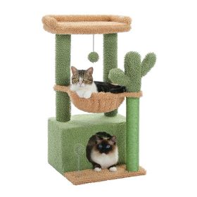 Cactus Cat Tree for Indoor Cat Tower Toy (Color: Green A)