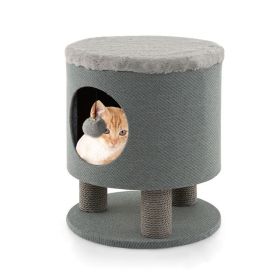 Cat Stool Bed with Scratching Posts and Plush Ball Toy (Color: Gray)