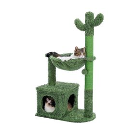 Indoor with Large House Natural Sisal Rope Cactus Cat Tree Condo (Color: Green)