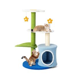 Indoor Cat Tower with Sisal Covered Scratching Posts (Color: Green & Blue)