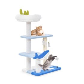 Indoor Cat Tower with Sisal Covered Scratching Posts (Color: Blue & White)